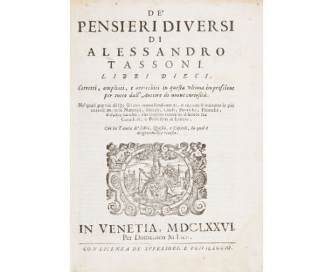 Tassoni Alessandro. De' pensieri diversi... libri dieci. Corretti, ampliati, e arricchiti in questa ultima impressione per tu