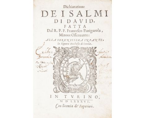 Panigarola Francesco. Dichiaratione de i salmi di David... alla serenissima infante, la signora duchessa di Savoia. Torino, A