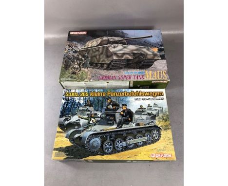 Two DRAGON unassembled 1:35 scale model tanks: Maus and Kleine Panzerbefehlswagen