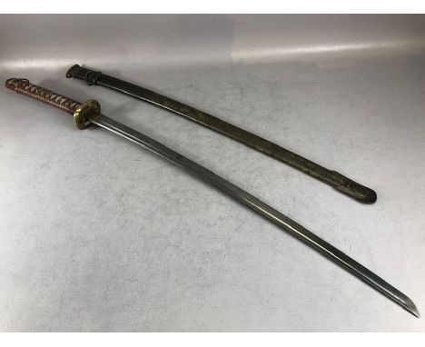 World War II - Military Period Japanese Samurai Officers Sword with Scabbard, Shagreen and Wrapped Handle, blade marked 31.84