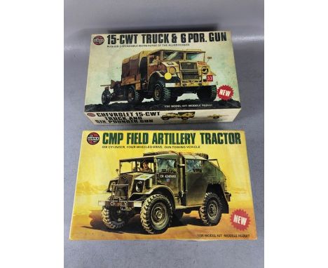 Two AIRFIX unassembled 1:35 scale model military vehicles: CMP Field Artillery Tractor, 15 CWT Truck and 6 PDR gun