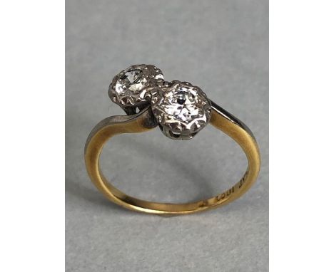 18ct yellow gold and platinum Diamond illusion set crossover ring size approx 'K' and 2.6g