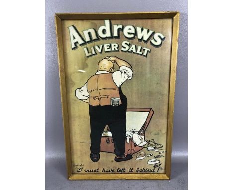 Framed vintage advertising poster for 'Andrews Liver Salt', approx 45cm x 29cm