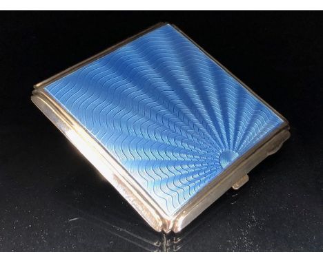 Hallmarked Silver compact with enamel blue sunburst design Birmingham maker Deakin &amp; Francis Ltd approx 7cm x 7cm