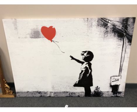 A canvas print after Banksy : Balloon Girl, 142cm by 100cm.