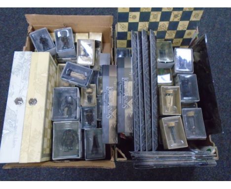A Lord of the Rings chess collection chess set and accessories, issued by Eaglemoss Publications ltd.