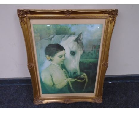 A print after G B Bamburgh : Girl with White Horse, in gilt frame and mount.