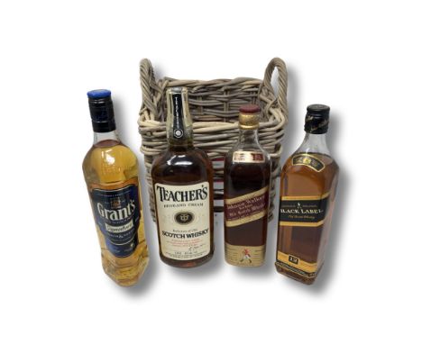 Four Bottles of Scotch Whisky : Johnnie Walker Black Label, 70 cl, Johnnie Walker Red Label, 70 cl, Teacher's Highland Cream,