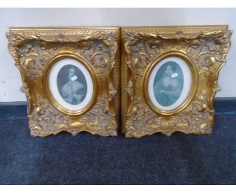 A pair of Victorian style gilt framed prints, portrait studies.