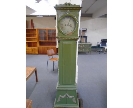 A continental painted longcase clock with circular dial, pendulum and weights (a/f)
