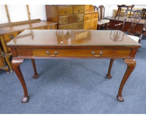 A 19th century glass-topped console table fitted a drawer, on claw and ball feet 