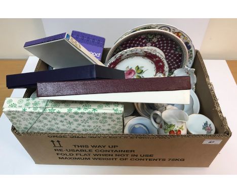 Two boxes of various china wares to include Wedgwood Mirabelle part dinner service, various items of blue jasperware, collect