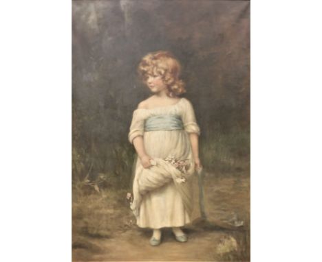 EDITH M.S. SCANNELL (1870-1903) "The Little Rambler", study of a young girl with flowers and straw bonnet, portrait study, fu