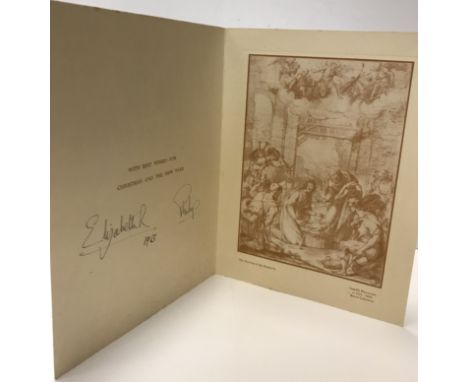 A Royal Christmas card signed "Elizabeth R and Prince Philip", 1963 with image of "Adoration of the Shepherds" by CAMILLO PRO