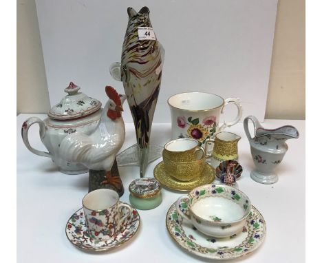 A collection of various china wares to include a Newhall style wrythen moulded teapot with floral spray decoration No'd to ba