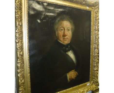 19TH CENTURY CONTINENTAL SCHOOL “Gentleman in black coat and black stock and bow tie”, a portrait study, half length, oil on 