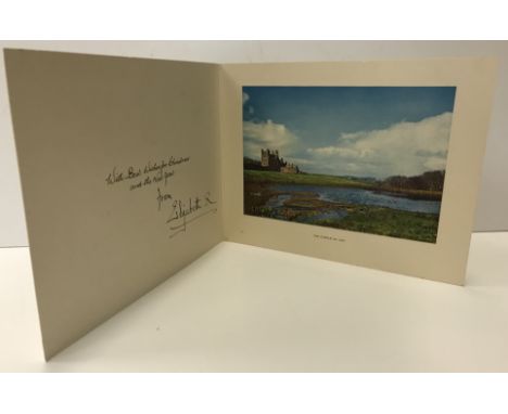 A Royal Christmas card from Queen Elizabeth II signed "From Elizabeth R", with image of "The Castle of Mey" (circa 1957) (Pro