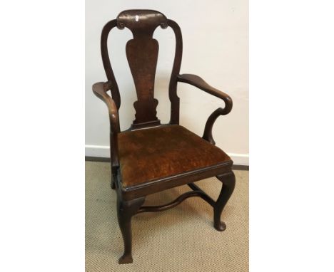 A 19th Century marquetry inlaid carver chair in the 18th Century Dutch manner, a Provincial Chippendale mahogany carver chair