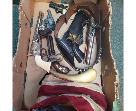Six replica pistols including a good quality Colt M1860 Army engraved revolver, a British Bulldog revolver, a Colt .45 revolv