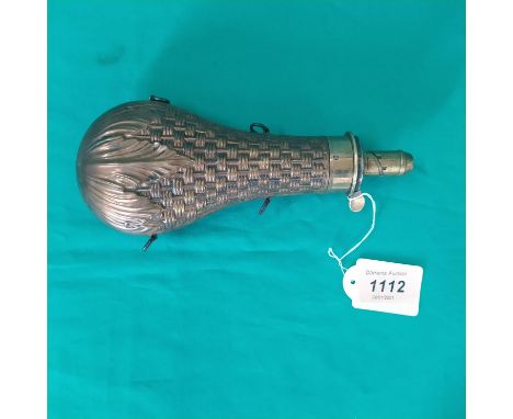A fine James Dixon &amp; Sons 'basket weave' with foliage powder flask (No.433 riling)