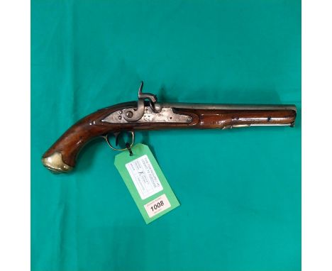 A drum and nipple percussion conversion of a Light Dragoon Yeomanry 'Flintlock pistol', 15" overall with a 9" barrel of .65" 