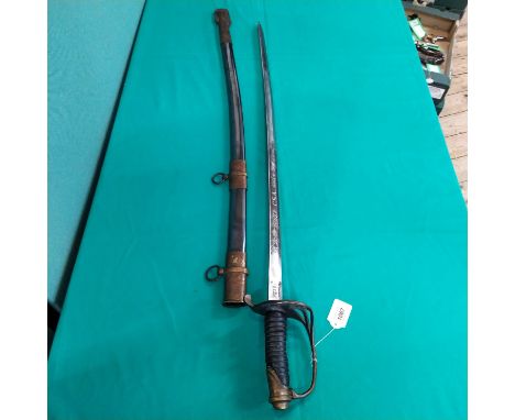 A reenactors American Civil War (C.S.A.) 1850 Officers Infantry sword with etched blade and scabbard