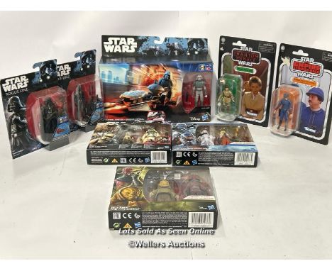 Boxed modern Star Wars toys including The Vintage Collection Anakin Skywalker &amp; Besbin Security Guard, Rebels Speeder Bik