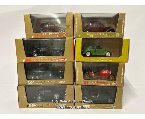 Seven assorted Brumm model cars including 1934-1936 Bugatti and one Rio Volkswagen "Maggiolino" 1949 / AN12 