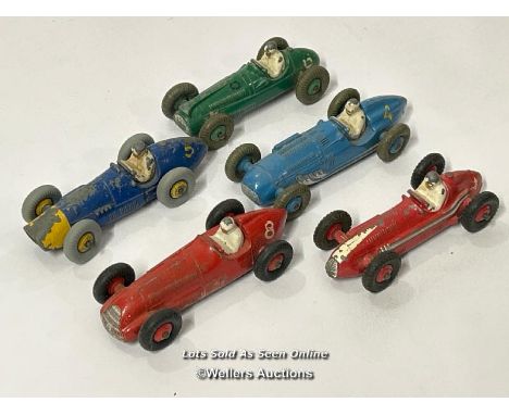 Five Dinky Toys diecast sports cars to include FA-Romero no.232, Ferrari no.23H, Talbot Lago no.230, Maserati no.231 and Coop