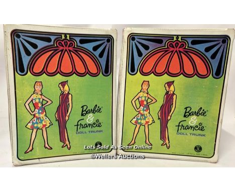 Two vintage 1960's  Barbie &amp; Francie vinyle doll trunks, with six vintage Barbie and Francie dolls, assorted clothes and 