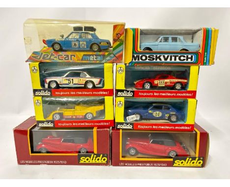 Eight boxed model cars to include six Solido model cars, one Norev and one Moskvitch car / AN14   