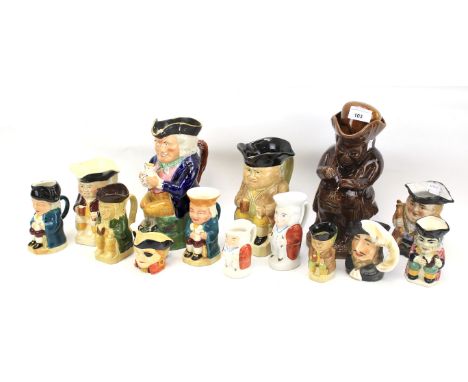 A collection of assorted ceramic Toby jugs. To include examples by Wood and sons, of varying size, largest H27cm  *