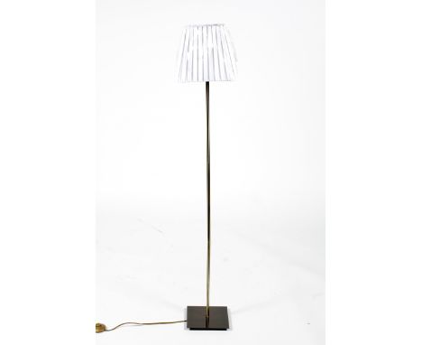 A Mariel floor lamp. With brushed gilt metal support and square base, with pleated cream shade, H122cm 