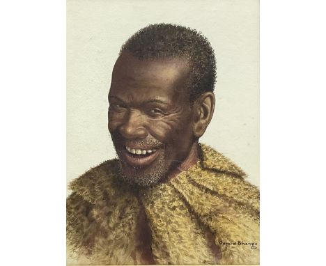 Gerard Bhengu (South African 1910-1990): Portrait of a Smiling Man, watercolour signed 30cm x 23cmCondition Report:Good condi