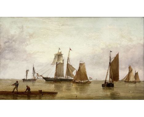 Henry Redmore of Hull (British 1820-1887): Sailing Vessels in a Calm Estuary, oil on canvas signed and dated 1864, 29cm x 49c