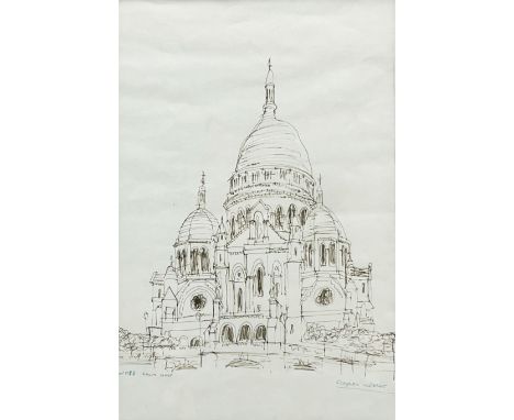 Stephen Wiltshire (British 1974-): 'Sacre Coeur' Paris, pen and ink sketch signed titled and dated October 1988, personalised