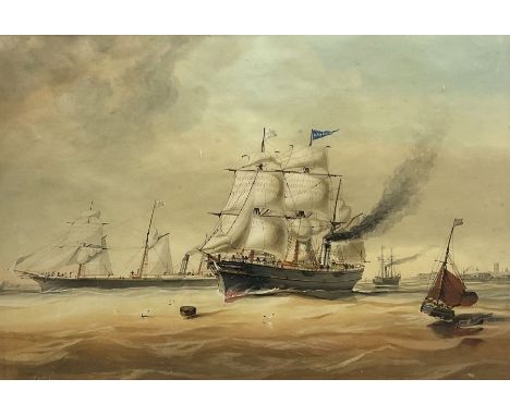 S H Wilson of Hull (British fl.1855-1880): 'S S Queen Victoria' in full steam and sail leaving the Port of Hull with Holy Tri
