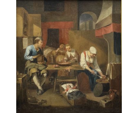Dutch School (18th/19th century): Family Interior Scene, oil on canvas unsigned 55cm x 51cmCondition Report:Re-lined, shows s