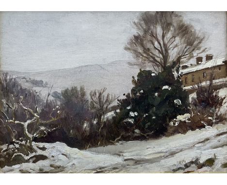 Ernest Higgins Rigg (Staithes Group 1868-1947): Winter View from the Artist's Garden at Low Row Swaledale, oil on canvas unsi