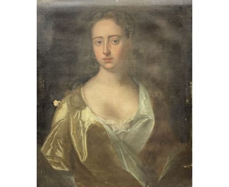 English School (18th century): Half length Portrait of a Lady, oil on canvas unsigned 74cm x 61cm (unframed - no stretcher)Co
