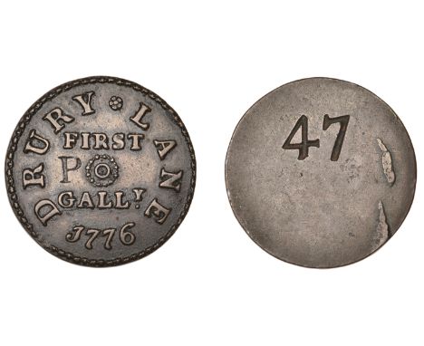 LONDON, Drury Lane, Theatre Royal, Second Theatre, 1776, uniface copper, drury lane and date around first gally., pellet deco