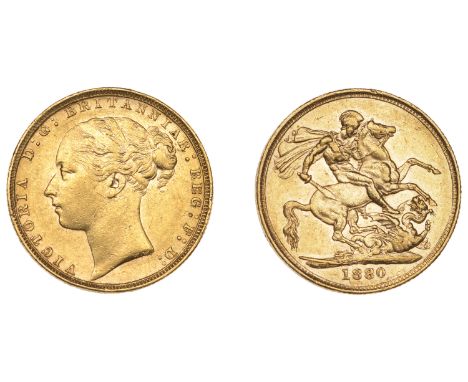 Victoria (1837-1901), Sovereign, 1880/70, long tail, no bp (M 91BB; S 3856D). Extremely fine, rare £700-£900