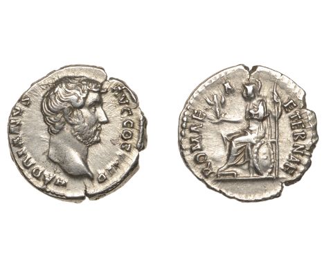 Roman Imperial Coinage, Hadrian, Denarius, 134-8, bust right, rev. Roma seated left, shield at side, holding palladium and sp