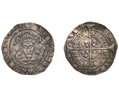 Henry VI (First reign, 1422-1461), Leaf-Pellet issue [C3], Groat, London, mm. cross IIIb on obv. only, leaf on neck, pellets 