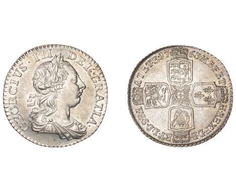 George III (1760-1820), Pre-1816 issues, ‘Northumberland’ Shilling, 1763, 8 harp strings (ESC 2124; S 3742). Sometime lightly