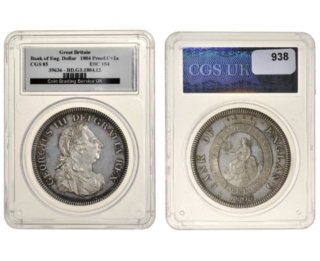 George III (1760-1820), Bank of England, Proof Dollar, 1804, in silver, types C/2a, edge plain, 12h (L & S 64; ESC 1939; S 37
