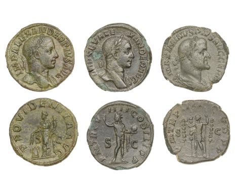 Roman Imperial Coinage, Severus Alexander, Sestertii (2), 230, rev. Sol standing facing, raising right hand in salutation and