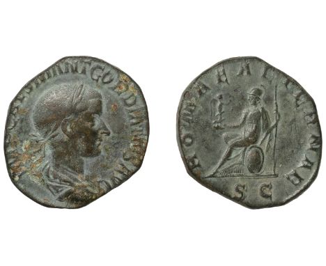 Roman Imperial Coinage, Gordian III, Sestertius, 240, laureate and draped bust right, rev. Roma seated left, holding Victory 