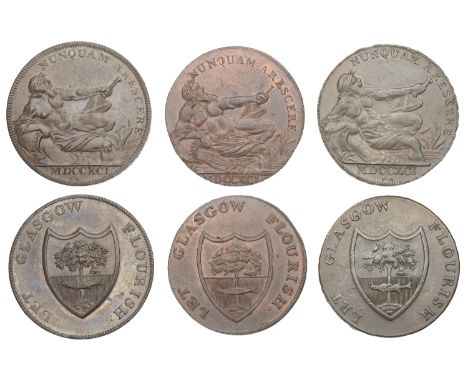 LANARKSHIRE, Glasgow, Gilbert Shearer & Co, Halfpenny, 1791, 12.93g/6h (DH 2a, bronzed); imitation Halfpence, 1791 (2), 7.33g
