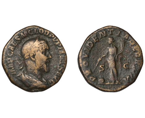 Roman Imperial Coinage, Pupienus, Sestertius, 238, laureate and draped bust right, rev. Providentia standing left, holding ba